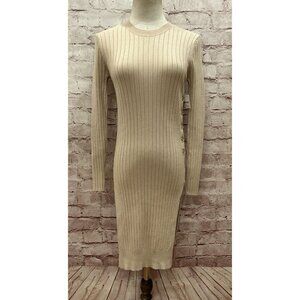 Style Mafia Free People Womens M Beige Ribbed Knit Pullover Sweater Side Slit